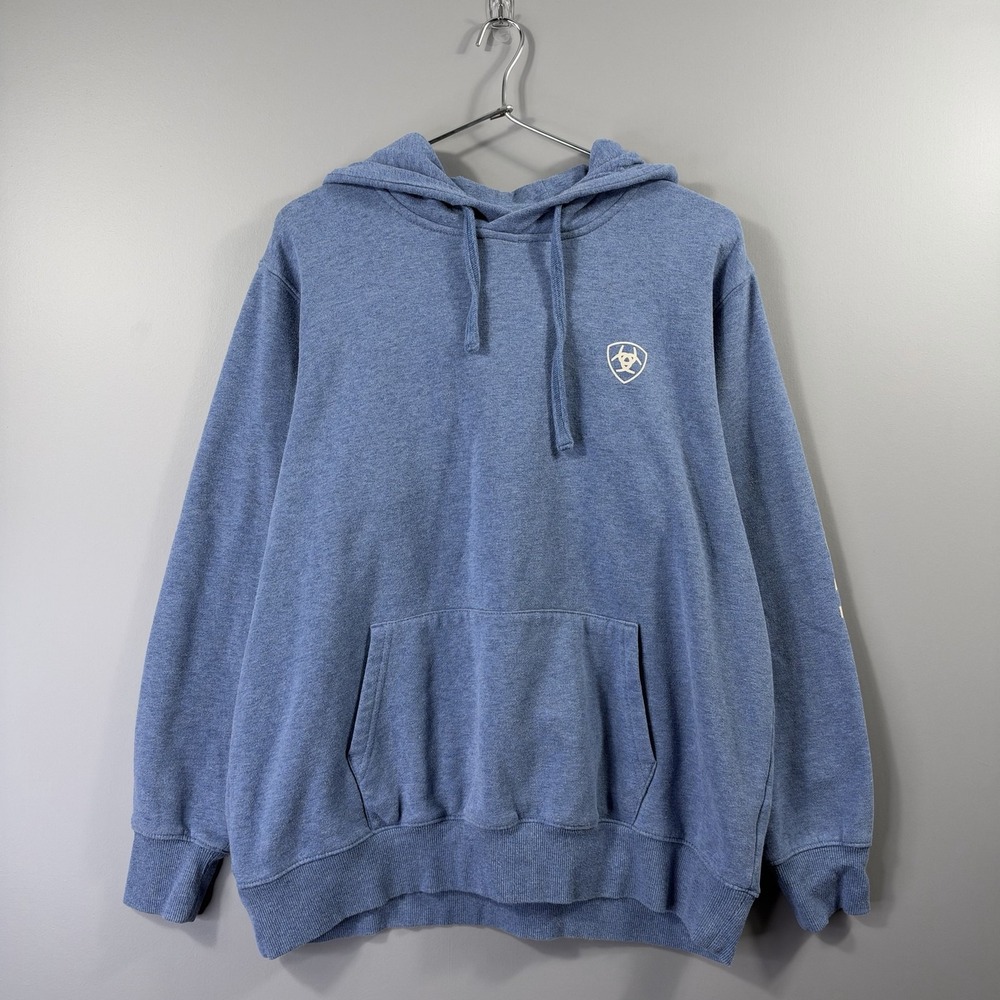 Ariat Hoodie Womens XL Blue REAL Fleece Pullover Logo Sweatshirt Kangaroo Pocket